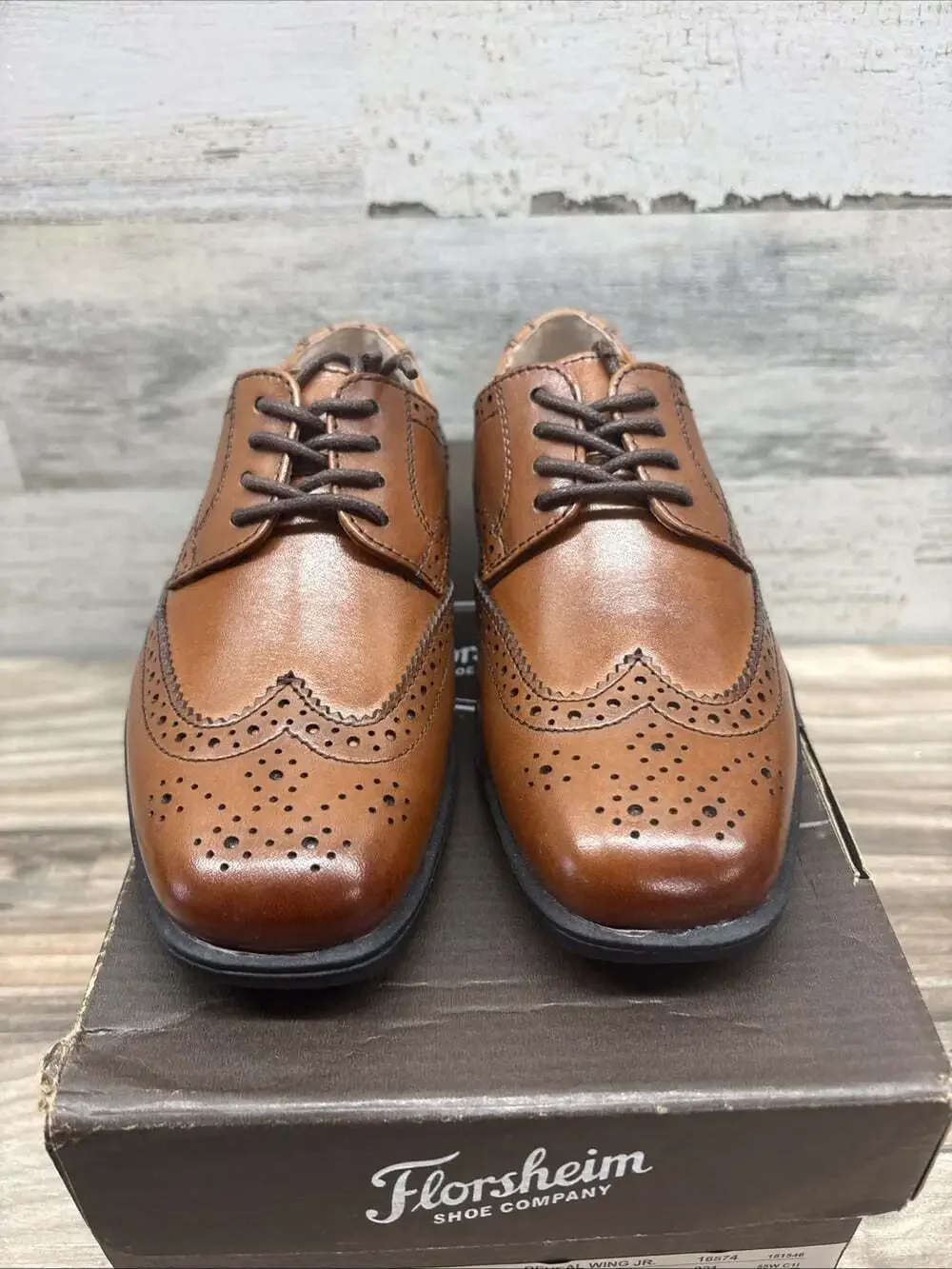 Florsheim Kids' Reveal Wing Jr Leather Shoes 10.5 M Cognac NEW